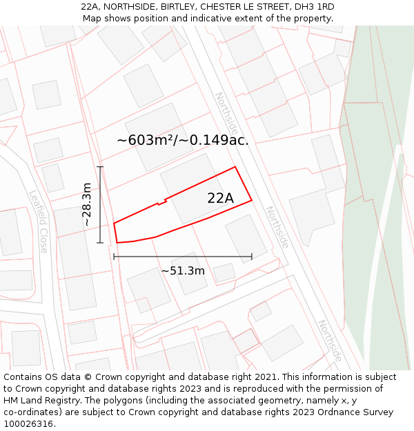 22A, NORTHSIDE, BIRTLEY, CHESTER LE STREET, DH3 1RD: Plot and title map