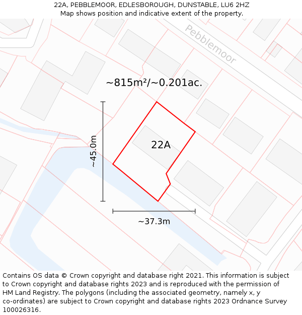22A, PEBBLEMOOR, EDLESBOROUGH, DUNSTABLE, LU6 2HZ: Plot and title map