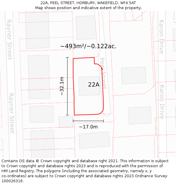 22A, PEEL STREET, HORBURY, WAKEFIELD, WF4 5AT: Plot and title map