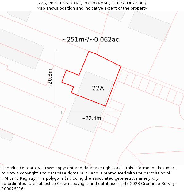 22A, PRINCESS DRIVE, BORROWASH, DERBY, DE72 3LQ: Plot and title map