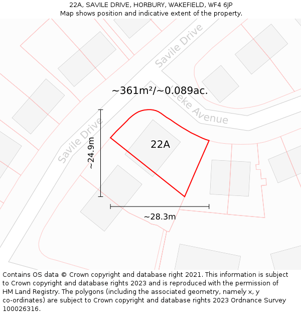22A, SAVILE DRIVE, HORBURY, WAKEFIELD, WF4 6JP: Plot and title map