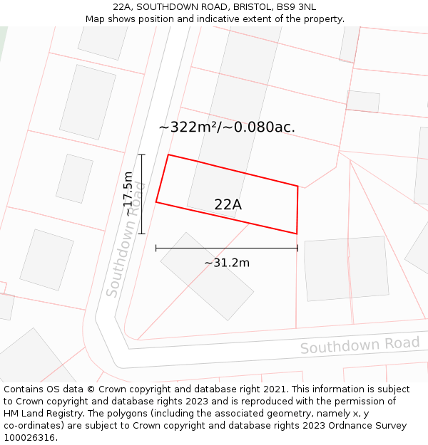 22A, SOUTHDOWN ROAD, BRISTOL, BS9 3NL: Plot and title map