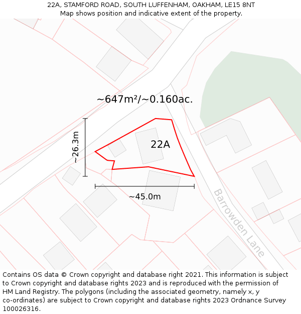 22A, STAMFORD ROAD, SOUTH LUFFENHAM, OAKHAM, LE15 8NT: Plot and title map