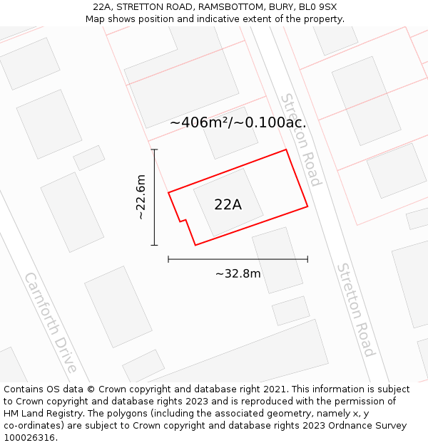 22A, STRETTON ROAD, RAMSBOTTOM, BURY, BL0 9SX: Plot and title map