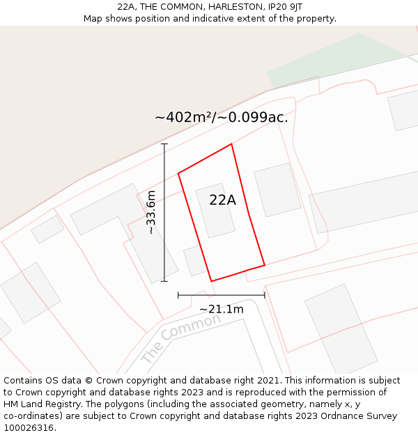 22A, THE COMMON, HARLESTON, IP20 9JT: Plot and title map