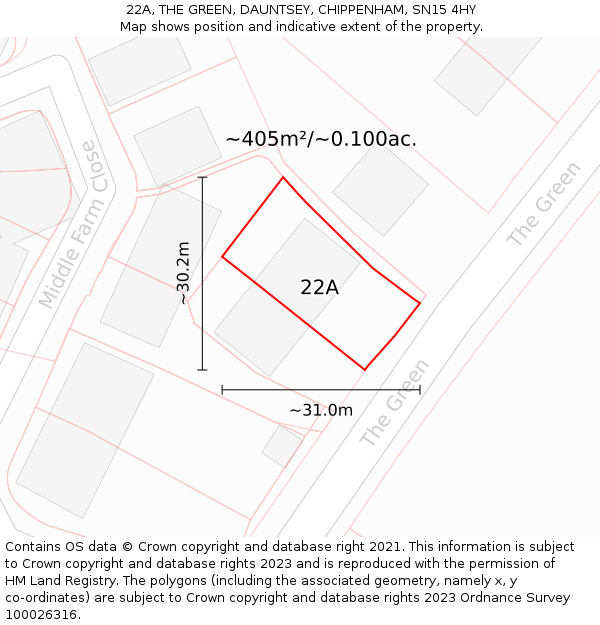 22A, THE GREEN, DAUNTSEY, CHIPPENHAM, SN15 4HY: Plot and title map