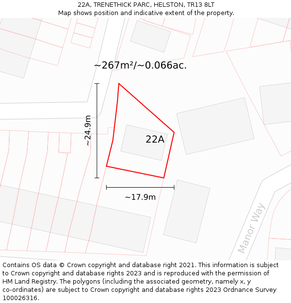 22A, TRENETHICK PARC, HELSTON, TR13 8LT: Plot and title map