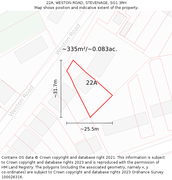 22A, WESTON ROAD, STEVENAGE, SG1 3RH: Plot and title map
