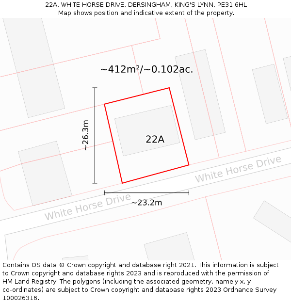22A, WHITE HORSE DRIVE, DERSINGHAM, KING'S LYNN, PE31 6HL: Plot and title map