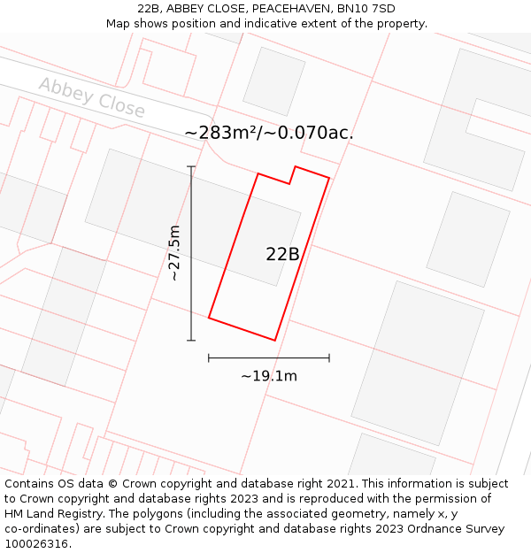 22B, ABBEY CLOSE, PEACEHAVEN, BN10 7SD: Plot and title map