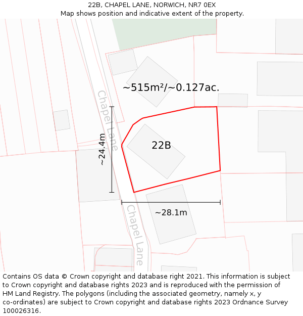 22B, CHAPEL LANE, NORWICH, NR7 0EX: Plot and title map