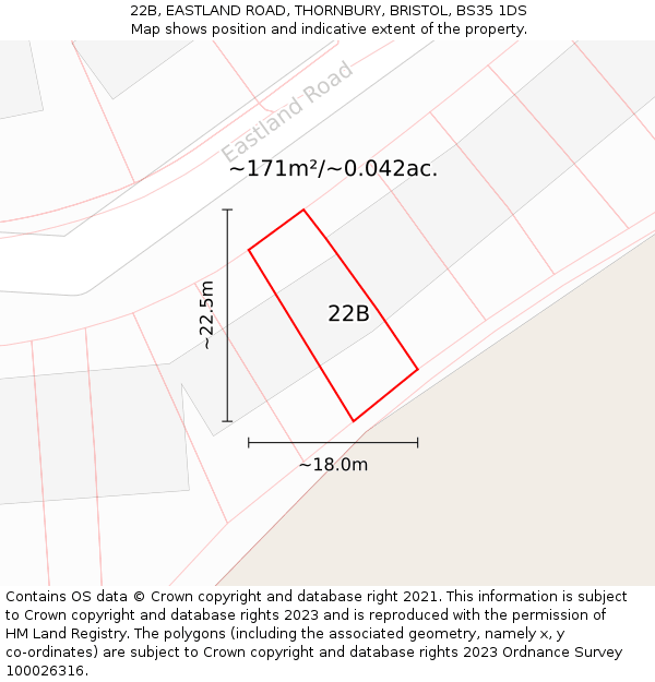 22B, EASTLAND ROAD, THORNBURY, BRISTOL, BS35 1DS: Plot and title map