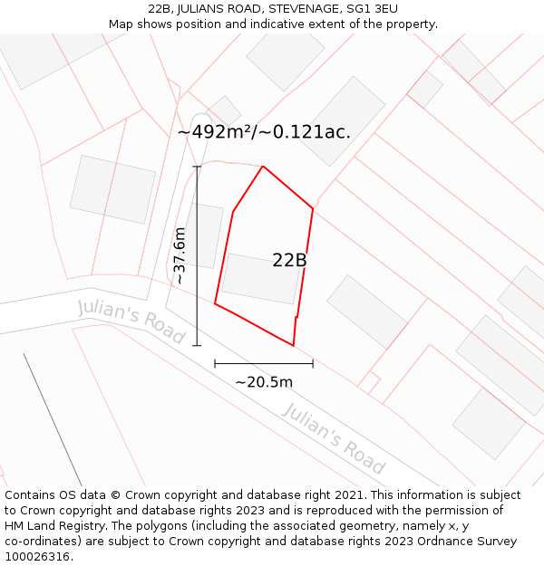 22B, JULIANS ROAD, STEVENAGE, SG1 3EU: Plot and title map
