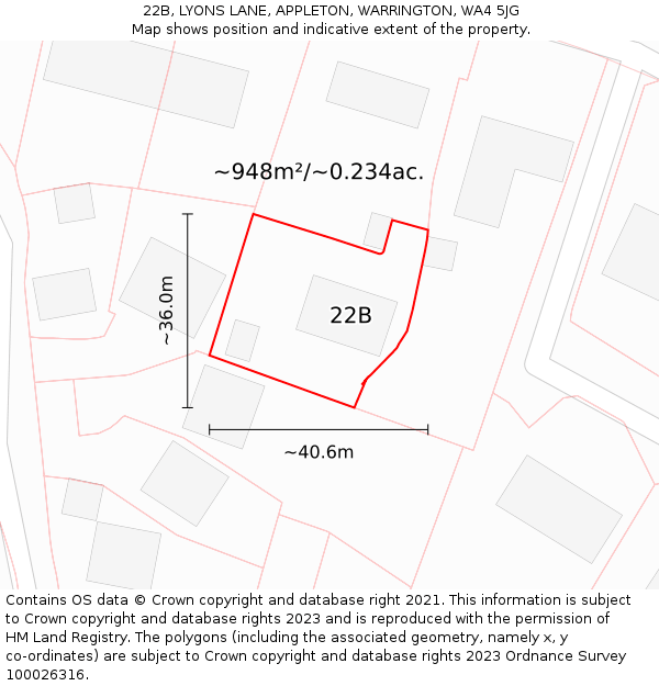 22B, LYONS LANE, APPLETON, WARRINGTON, WA4 5JG: Plot and title map