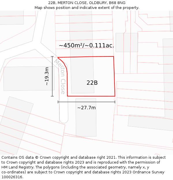 22B, MERTON CLOSE, OLDBURY, B68 8NG: Plot and title map
