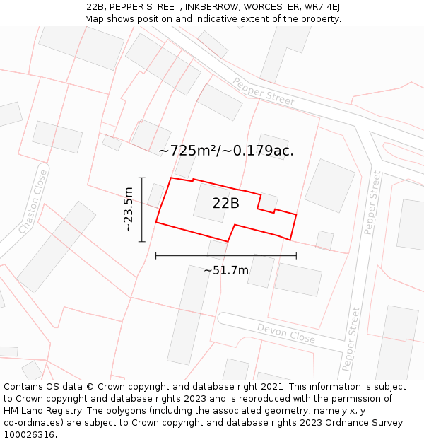 22B, PEPPER STREET, INKBERROW, WORCESTER, WR7 4EJ: Plot and title map