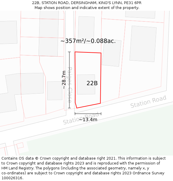 22B, STATION ROAD, DERSINGHAM, KING'S LYNN, PE31 6PR: Plot and title map