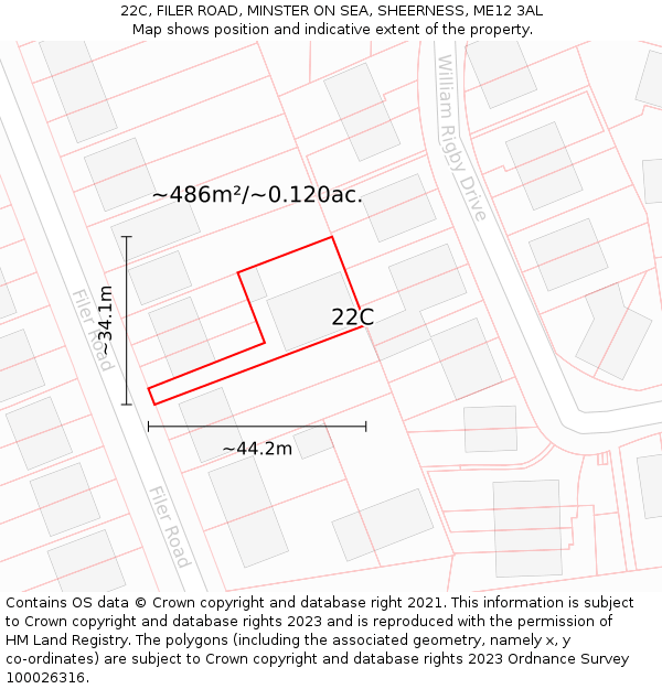 22C, FILER ROAD, MINSTER ON SEA, SHEERNESS, ME12 3AL: Plot and title map