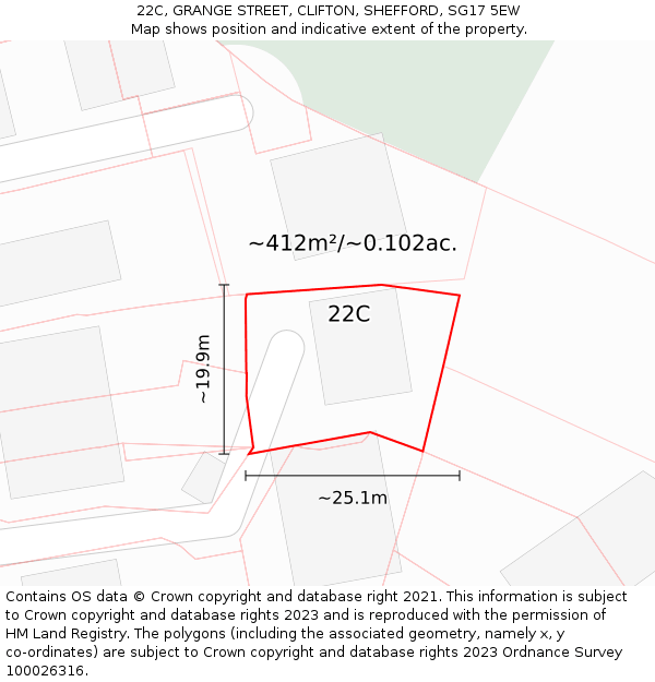 22C, GRANGE STREET, CLIFTON, SHEFFORD, SG17 5EW: Plot and title map