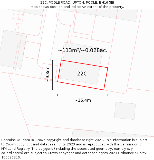 22C, POOLE ROAD, UPTON, POOLE, BH16 5JB: Plot and title map