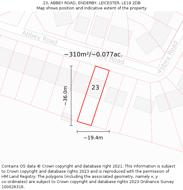 23, ABBEY ROAD, ENDERBY, LEICESTER, LE19 2DB: Plot and title map