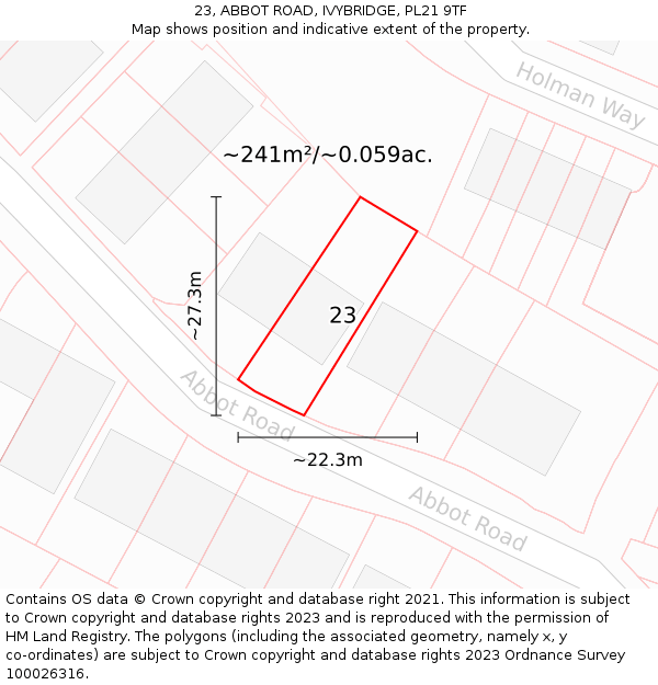 23, ABBOT ROAD, IVYBRIDGE, PL21 9TF: Plot and title map