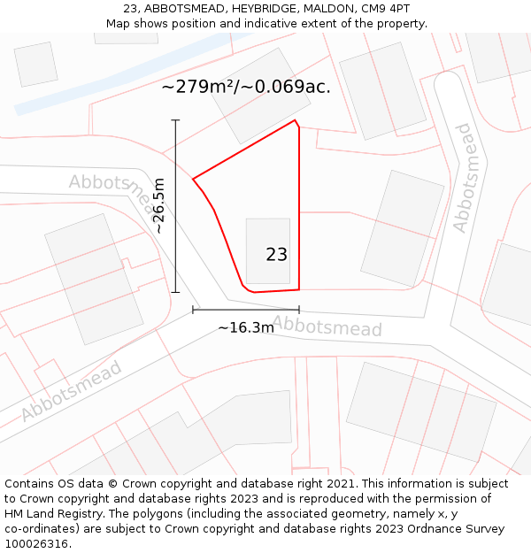 23, ABBOTSMEAD, HEYBRIDGE, MALDON, CM9 4PT: Plot and title map