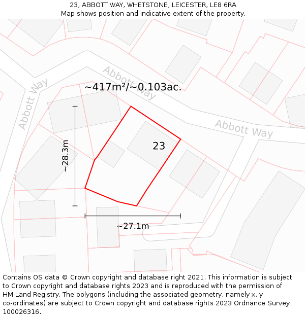 23, ABBOTT WAY, WHETSTONE, LEICESTER, LE8 6RA: Plot and title map