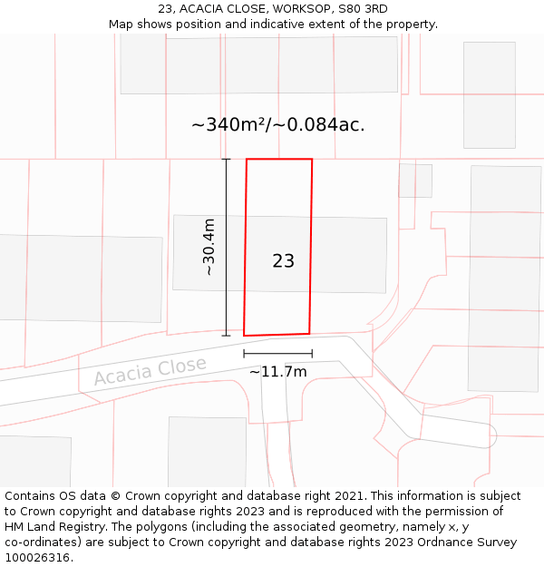 23, ACACIA CLOSE, WORKSOP, S80 3RD: Plot and title map