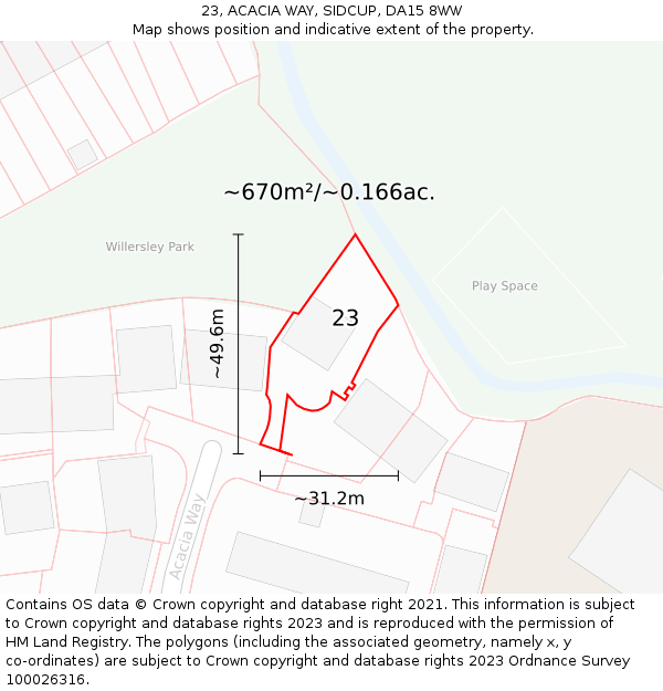 23, ACACIA WAY, SIDCUP, DA15 8WW: Plot and title map