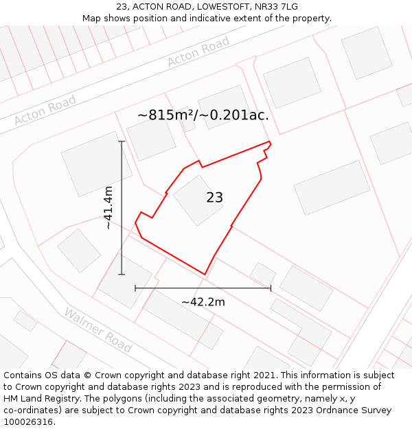 23, ACTON ROAD, LOWESTOFT, NR33 7LG: Plot and title map