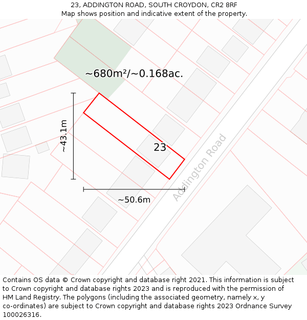23, ADDINGTON ROAD, SOUTH CROYDON, CR2 8RF: Plot and title map