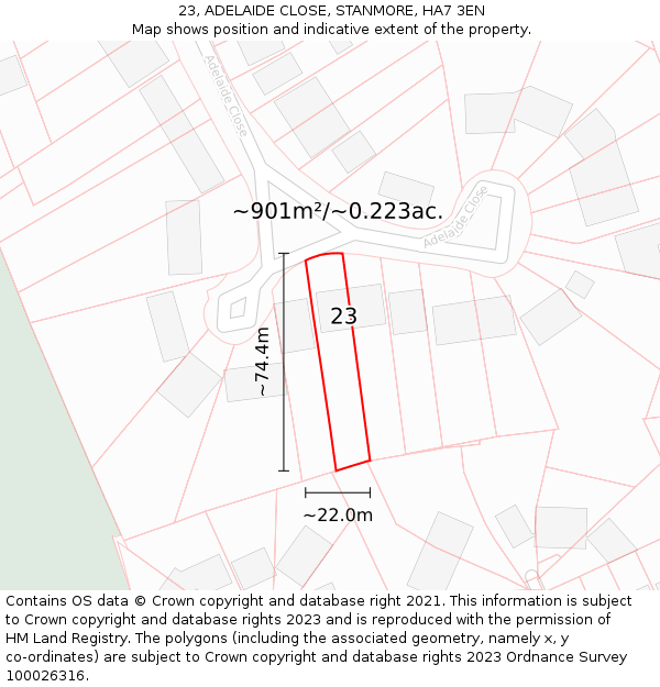 23, ADELAIDE CLOSE, STANMORE, HA7 3EN: Plot and title map