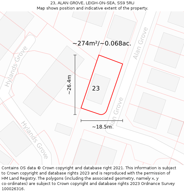 23, ALAN GROVE, LEIGH-ON-SEA, SS9 5RU: Plot and title map