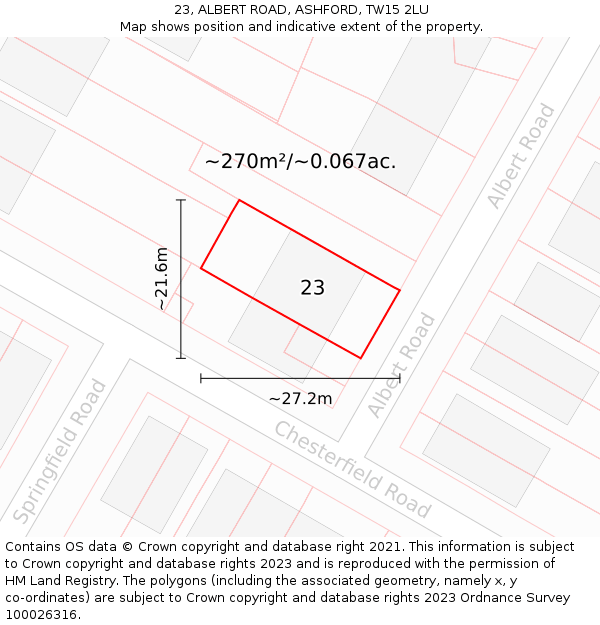 23, ALBERT ROAD, ASHFORD, TW15 2LU: Plot and title map