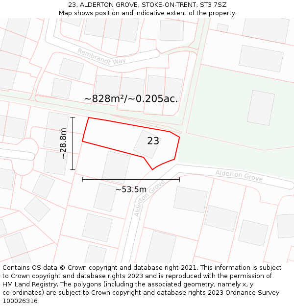 23, ALDERTON GROVE, STOKE-ON-TRENT, ST3 7SZ: Plot and title map