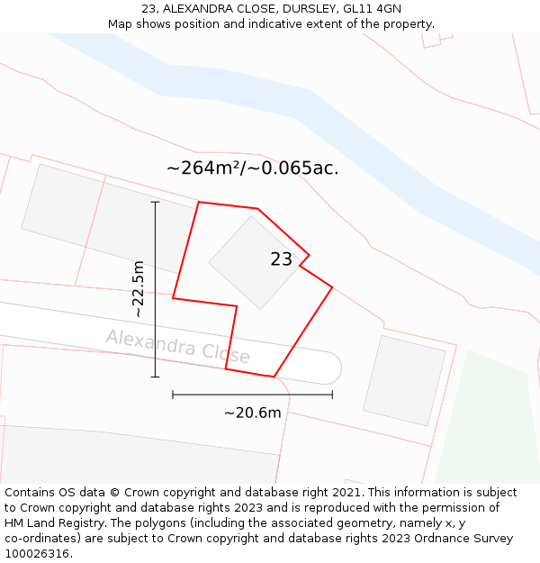 23, ALEXANDRA CLOSE, DURSLEY, GL11 4GN: Plot and title map