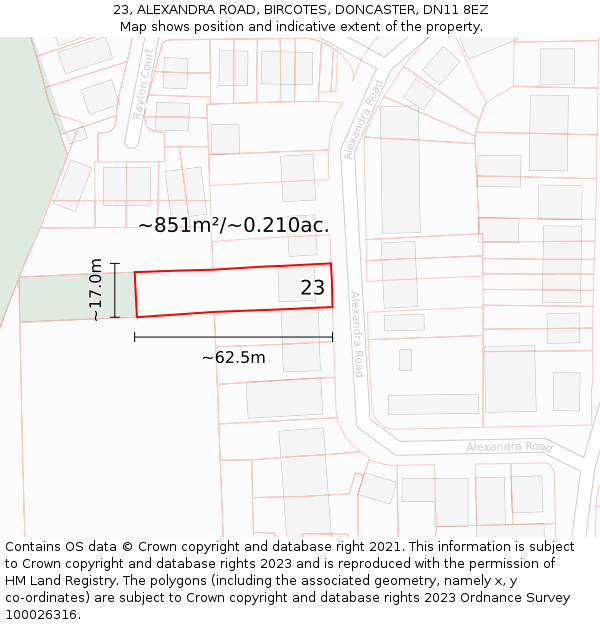 23, ALEXANDRA ROAD, BIRCOTES, DONCASTER, DN11 8EZ: Plot and title map