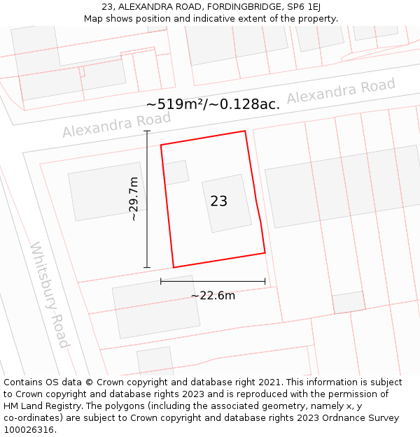 23, ALEXANDRA ROAD, FORDINGBRIDGE, SP6 1EJ: Plot and title map