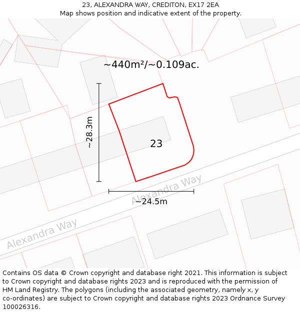 23, ALEXANDRA WAY, CREDITON, EX17 2EA: Plot and title map