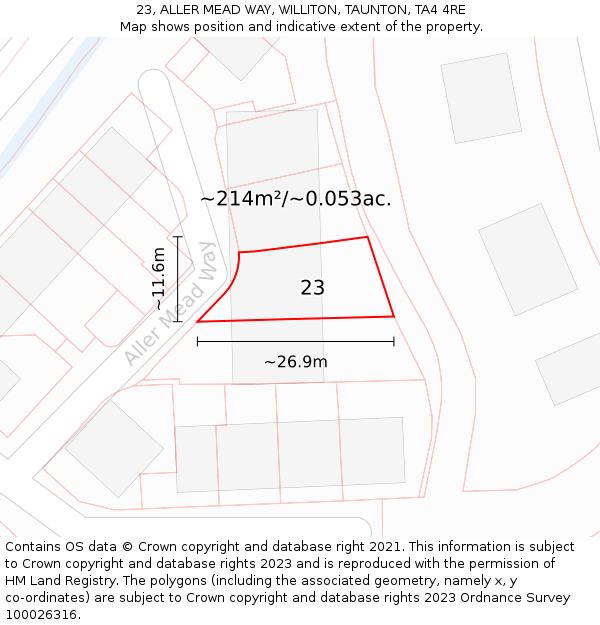 23, ALLER MEAD WAY, WILLITON, TAUNTON, TA4 4RE: Plot and title map