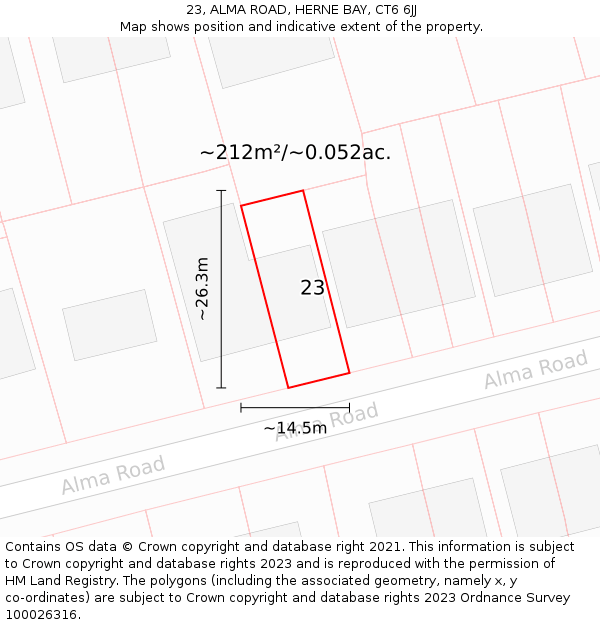 23, ALMA ROAD, HERNE BAY, CT6 6JJ: Plot and title map