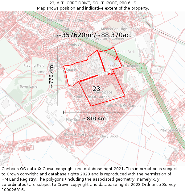 23, ALTHORPE DRIVE, SOUTHPORT, PR8 6HS: Plot and title map