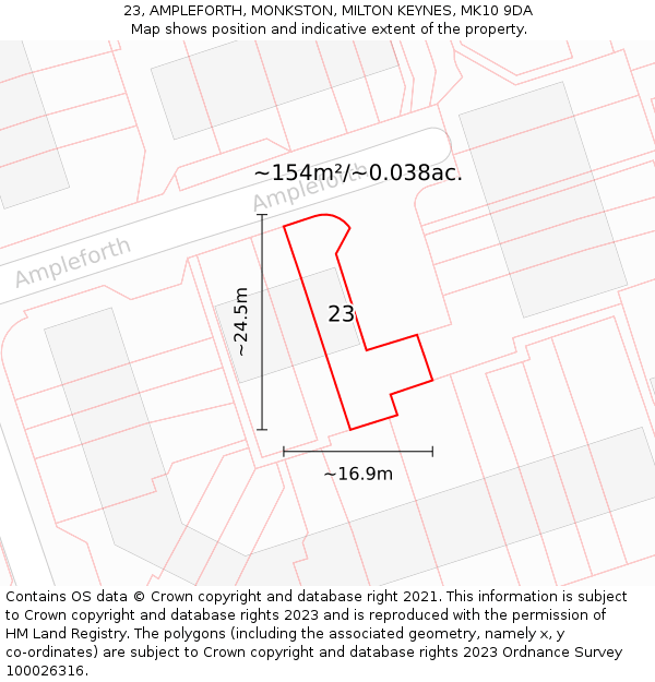 23, AMPLEFORTH, MONKSTON, MILTON KEYNES, MK10 9DA: Plot and title map