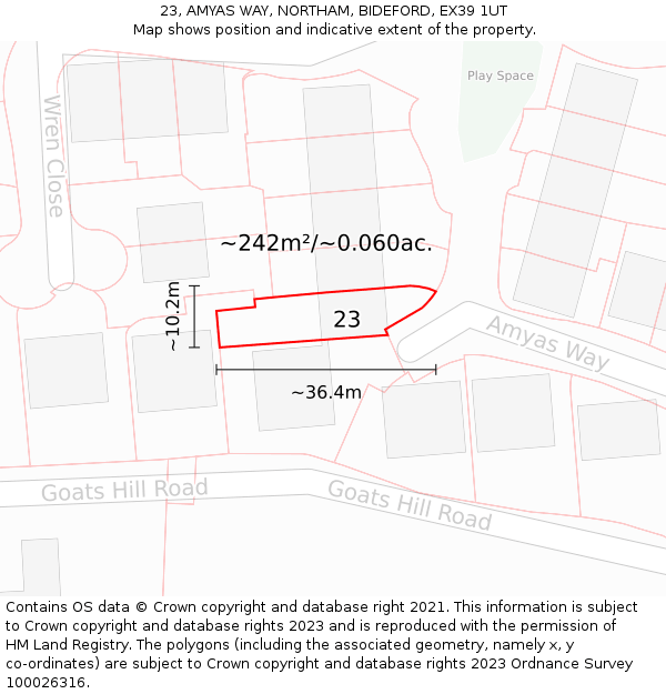 23, AMYAS WAY, NORTHAM, BIDEFORD, EX39 1UT: Plot and title map