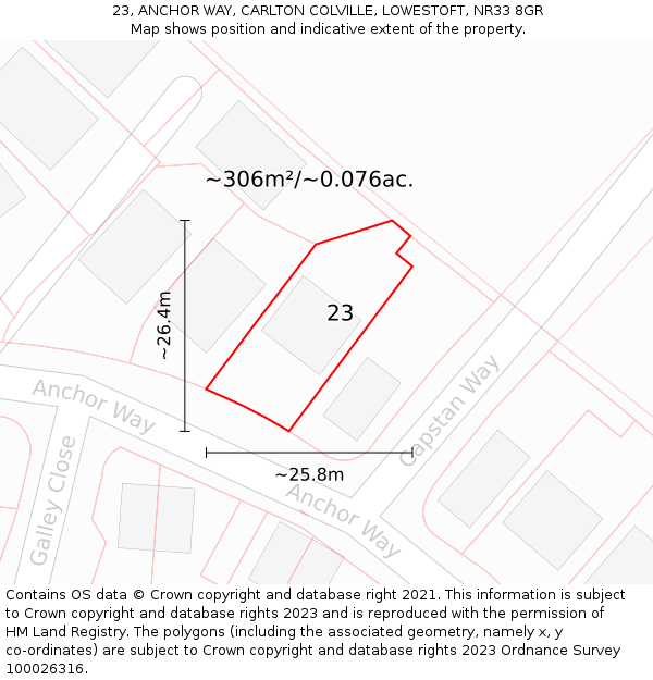 23, ANCHOR WAY, CARLTON COLVILLE, LOWESTOFT, NR33 8GR: Plot and title map