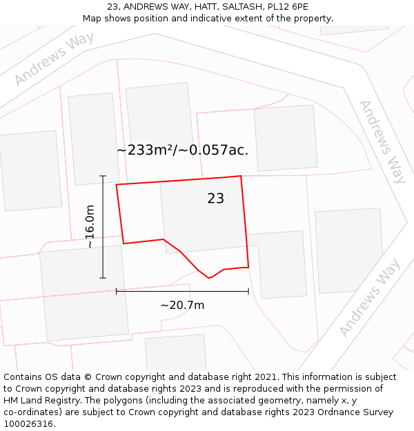 23, ANDREWS WAY, HATT, SALTASH, PL12 6PE: Plot and title map