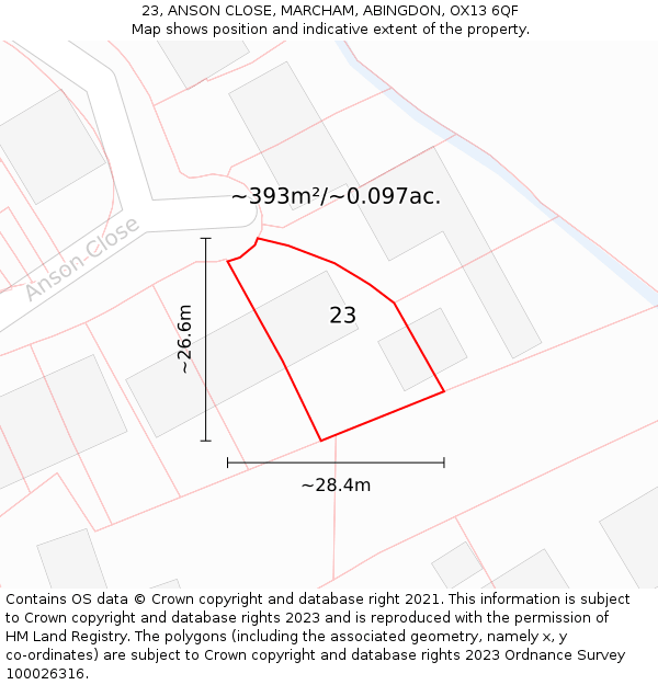 23, ANSON CLOSE, MARCHAM, ABINGDON, OX13 6QF: Plot and title map