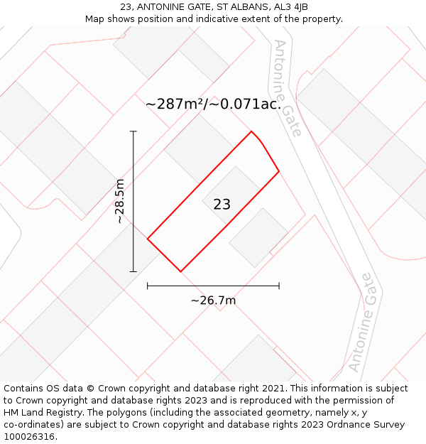 23, ANTONINE GATE, ST ALBANS, AL3 4JB: Plot and title map