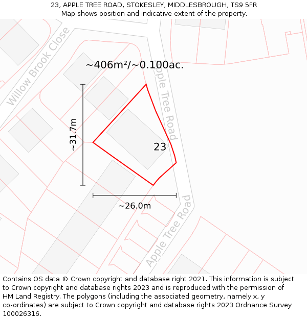 23, APPLE TREE ROAD, STOKESLEY, MIDDLESBROUGH, TS9 5FR: Plot and title map